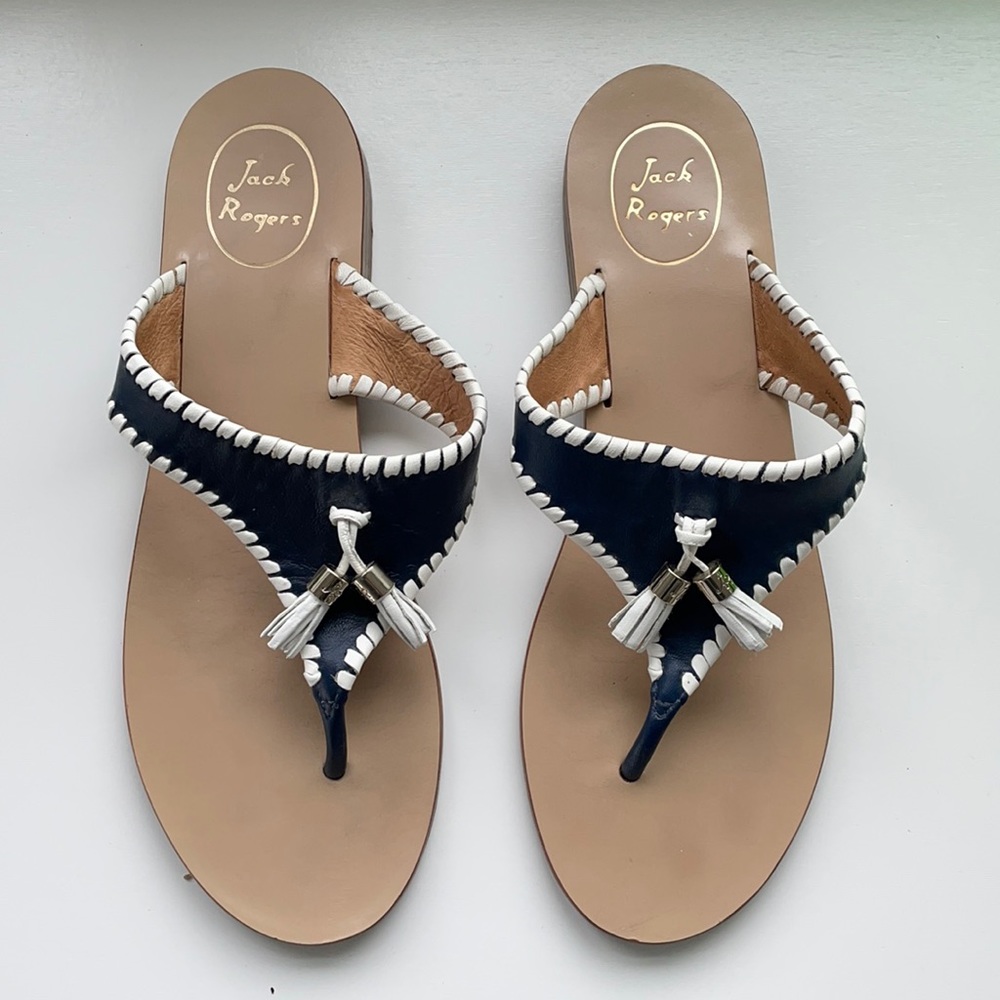 Jack Rogers tassel sandal! Navy and white size 10